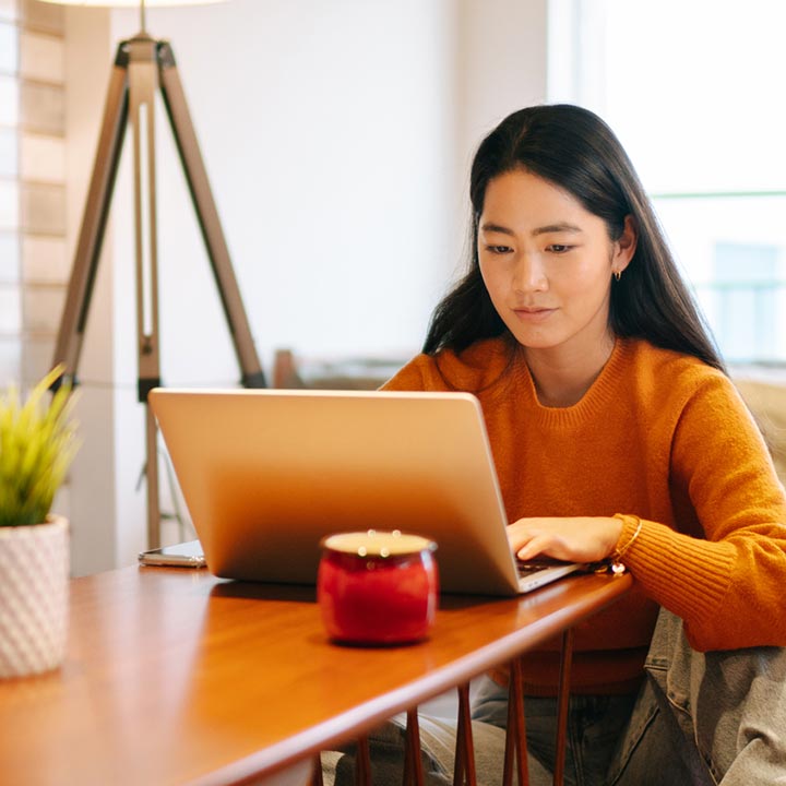 Lady using a laptop computer at home