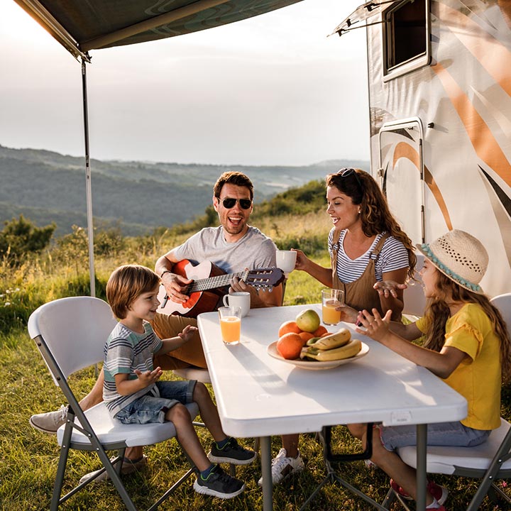A family on vacation in an RV